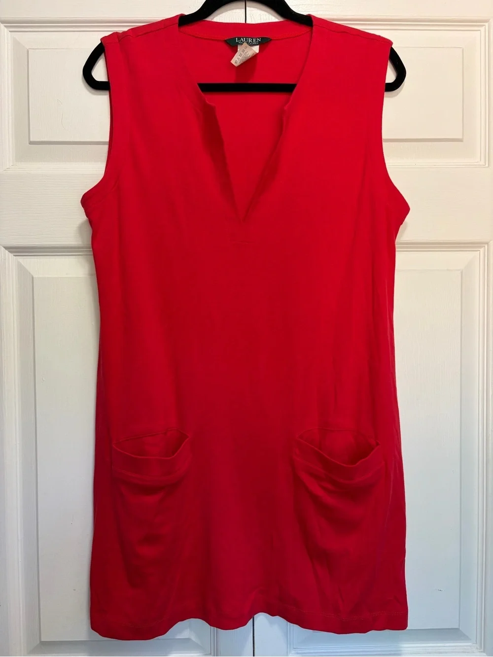 Lauren Ralph Lauren Red dress coverup with pockets M gold side buttons